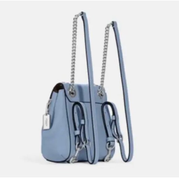 Coach Convertible Pebble Leather Mini Backpack Crossbody Silver/Blue NWT - Picture 3 of 10